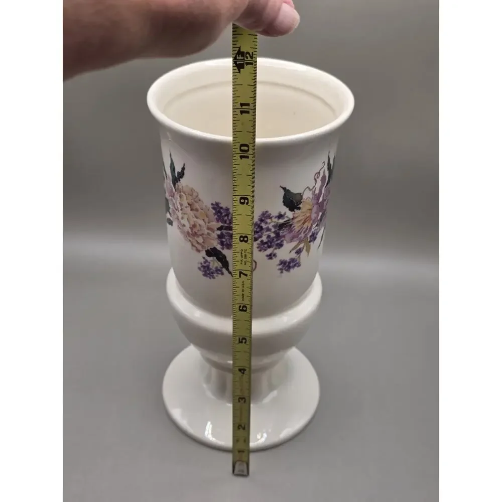 Vtg 1980s FTD Large Flower Vase Purple Peony Floral Pedestal Urn Plant Pot